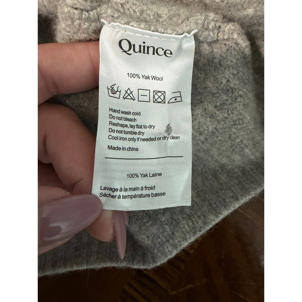 Quince Girls Gray 100% Yak Wool Ribbed Cardigan Sweater Sz M (L) Preppy (READ) - Picture 3 of 7